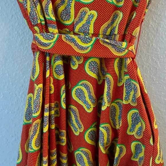 Fun Dress Travel/Work/Casual Papaya Print Sleeveless A-Line Swing Dress W/ Belt - Picture 2 of 11